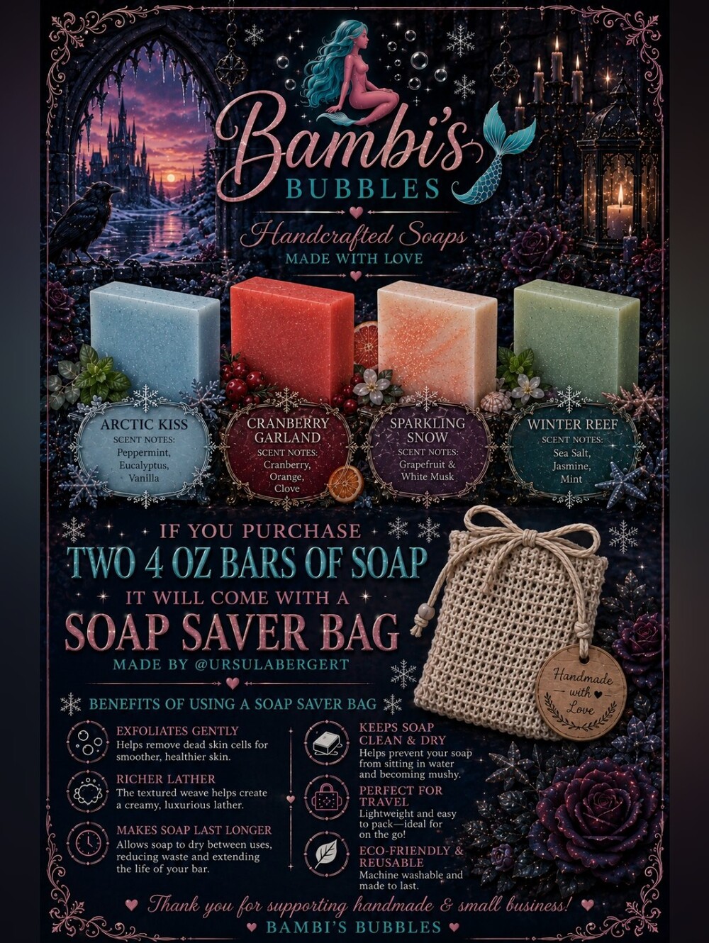 Bambis Bubbles Christmas In August Collection 4oz Shea Butter Soap - Picture 6 of 9